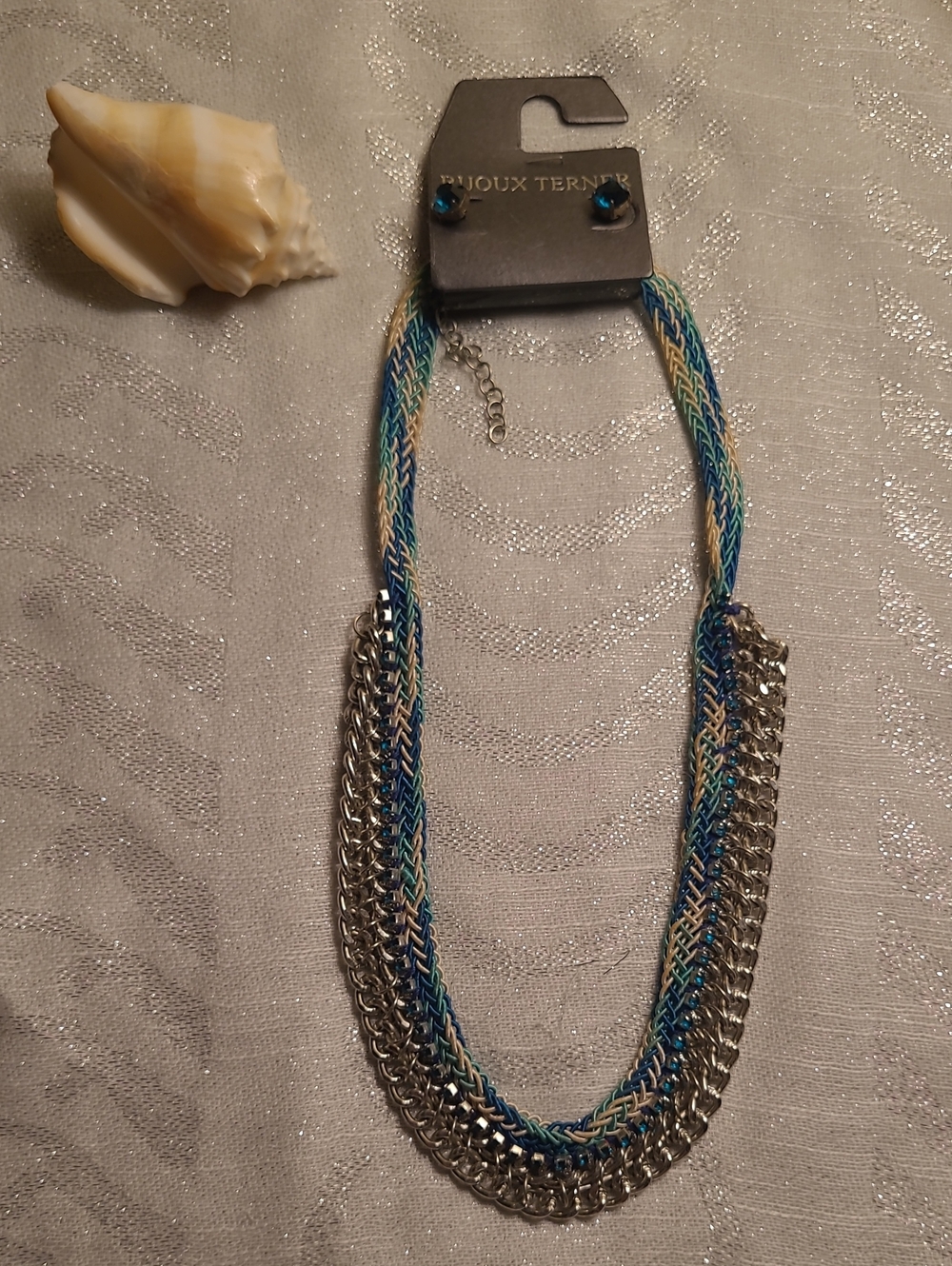 Bijoux Terner Blue Teal and Cream Layered Chain Necklace